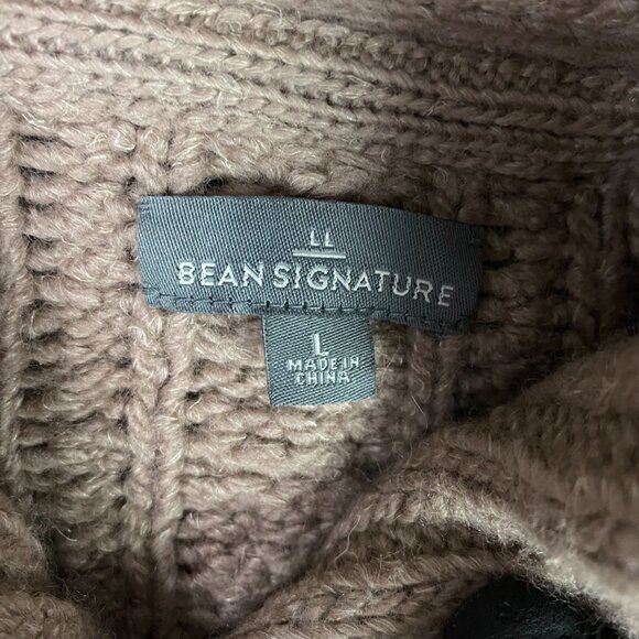 LL Bean Cardigan Sweater Mens Large Brown Heavy Wool Cable Knit Fisherman Chunky - Picture 5 of 12